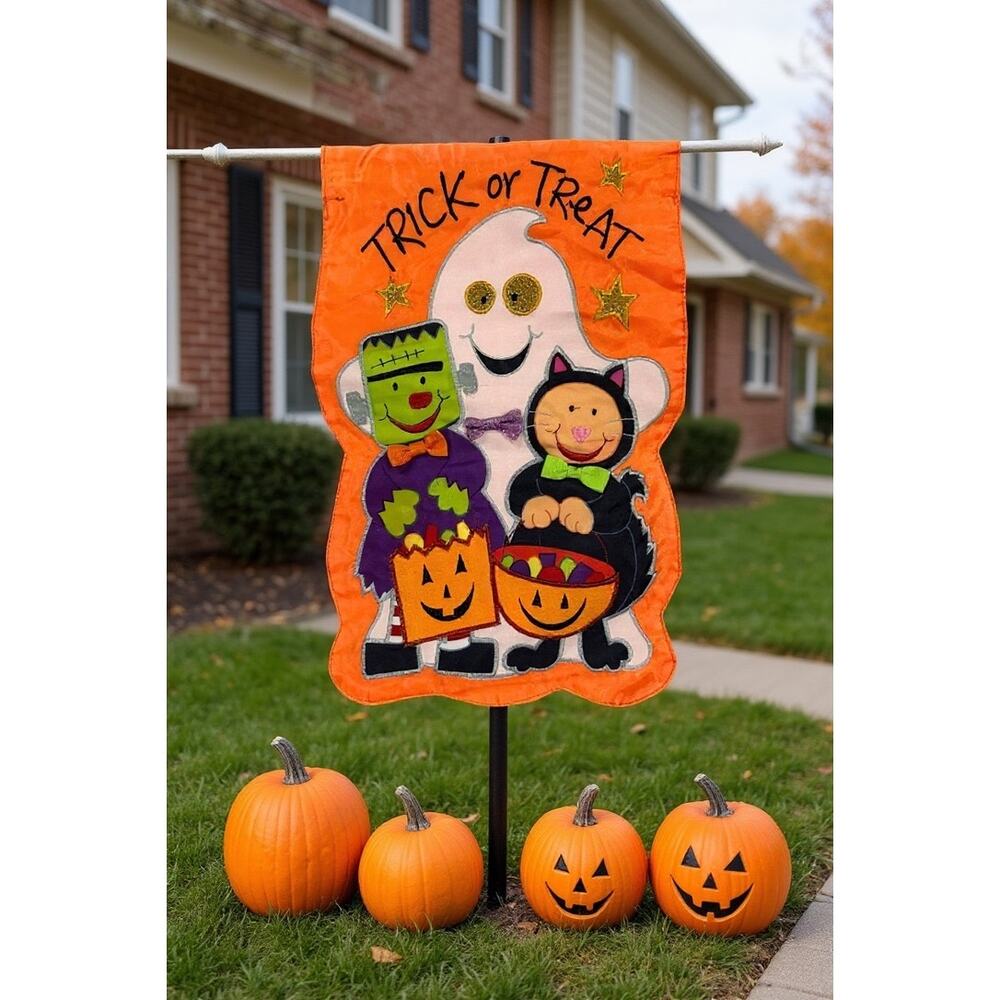 Premier Kites Halloween Garden Flag Ghost Frankenstein Black Cat Design